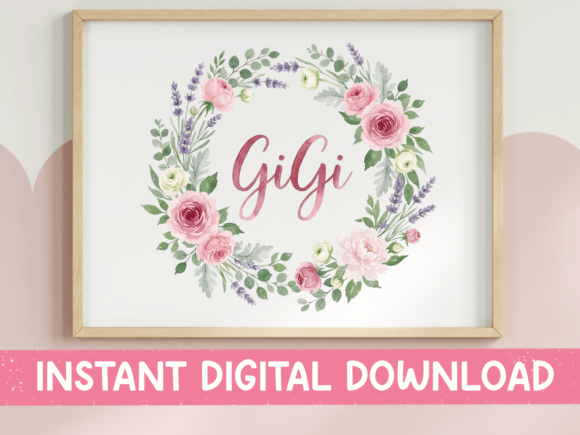 GiGi Watercolor Floral Wreath: A Graphic Design Asset for Branding